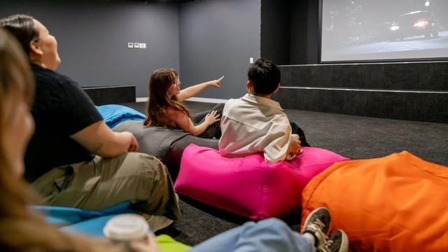 Beanbag chairs in a cinema room at UniLodge Victoria University in Melbourne Student Accommodation