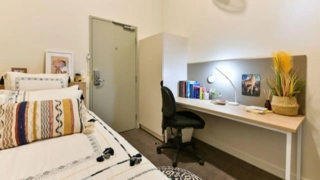 Bed desk chair and decor bedroom interior at UniLodge Herston in Brisbane Student Accommodation