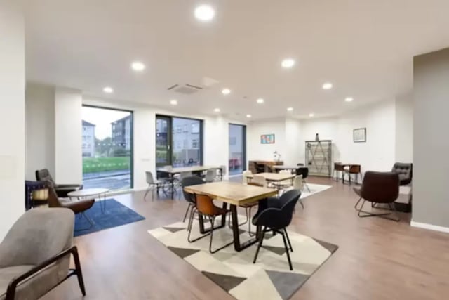 Tables chairs and seating areas common area at St Mungo's in Glasgow Student Accommodation