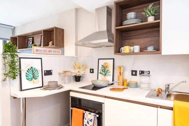 Kitchen with oven cabinets shelves and sink kitchen at Nelson Place in Belfast Student Accommodation