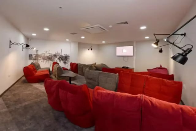 Red and grey beanbags and sofas communal area at Dobbie's Point in Glasgow Student Accommodation