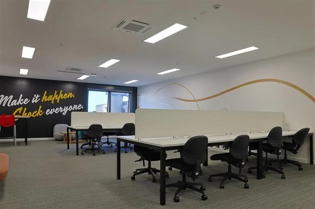 Workstations with chairs and motivational wall art study area at dwell East End Adelaide in Adelaide Student Accommodation