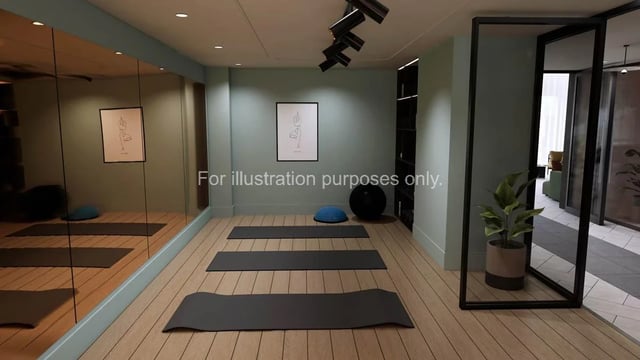 Yoga mats exercise ball and mirrors Gym at The Fabric Works in Leeds Student Accommodation