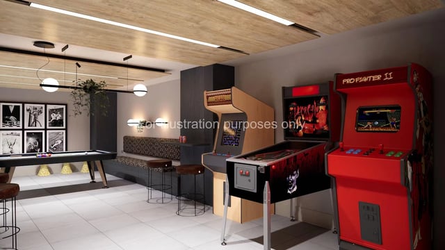 Billiards table arcade games bench seating recreation area at The Fabric Works in Leeds Student Accommodation
