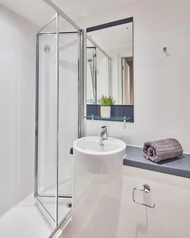 Shower sink mirror towel plant bathroom at Alumno Falmer in Brighton Student Accommodation