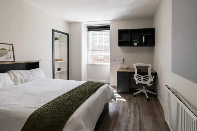 Bed desk chair shelving window bedroom at Lyon Street Terrace in Dundee Student Accommodation