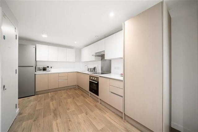 Modern kitchen with appliances and cabinets kitchen at Cathedral Park in Bristol Student Accommodation