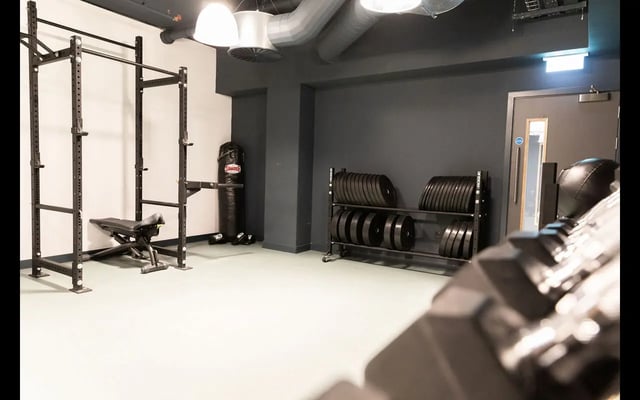 Weight rack punching bag and bench Gym area at Martha Street Apartments in Glasgow Student Accommodation