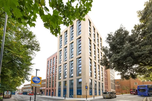 Tall student accommodation building with many windows exterior at Vincent Place in Southampton Student Accommodation