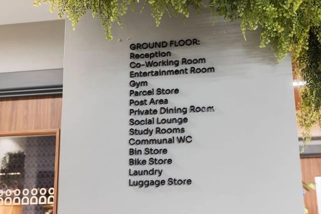 Ground floor list reception gym rooms information sign at Brunswick Apartments in Southampton Student Accommodation