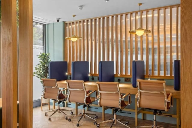 Chairs at desk with partitions study area at Brunswick Apartments in Southampton Student Accommodation
