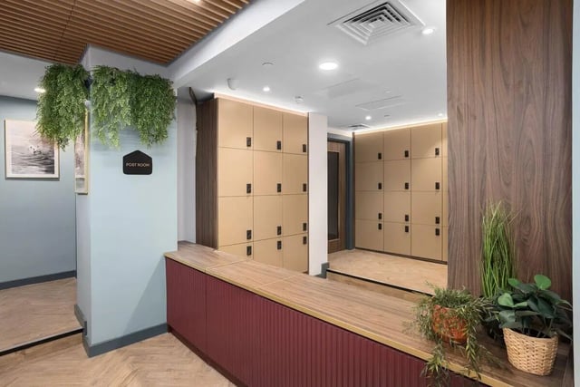 Post room lockers counter plants post room at Brunswick Apartments in Southampton Student Accommodation