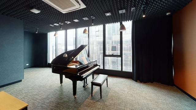 Grand piano and bench studio area at Unilodge Melbourne City in Melbourne Student Accommodation