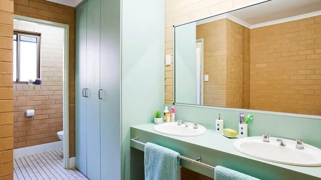 Double sink vanity with toiletries and towels bathroom at Unilodge SCU Lismore Orion in Lismore Student Accommodation