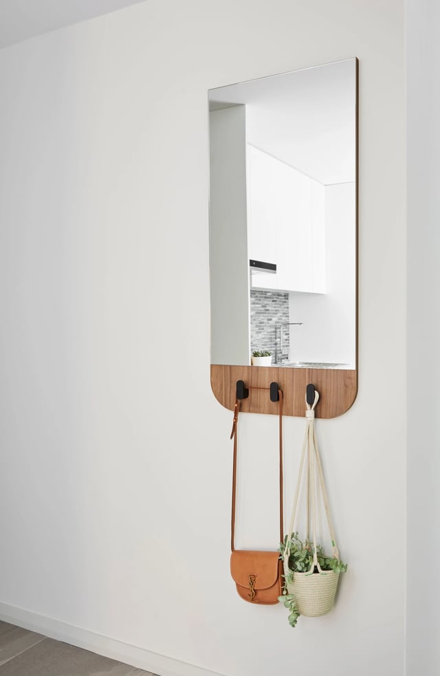 Mirror with hooks handbag plant entryway at UKO West Ryde in Sydney Student Accommodation