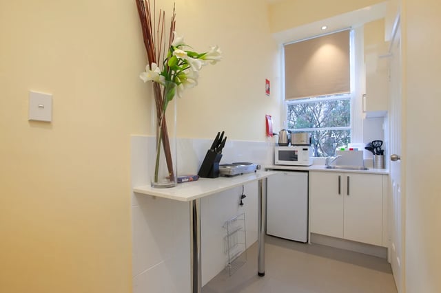 Flowers microwave kettle sink cabinets kitchen at ume 142 Darlinghurst Village in Sydney Student Accommodation