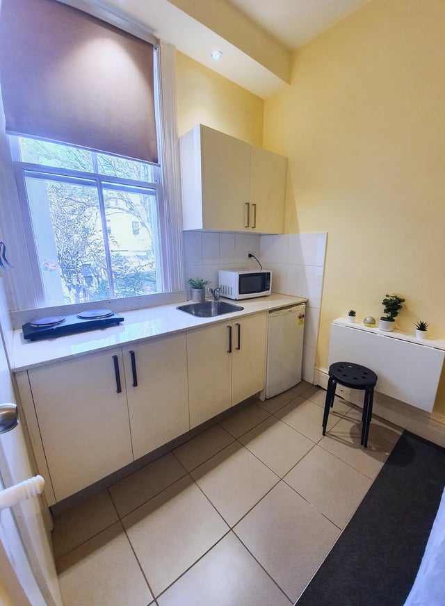 Kitchenette with sink microwave and stove kitchen at ume 142 Darlinghurst Village in Sydney Student Accommodation
