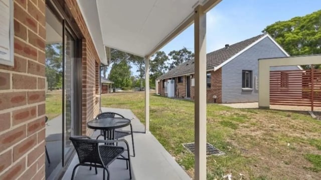 Paved patio with table and chairs exterior at Western Sydney University Hawkesbury Village in Sydney Student Accommodation