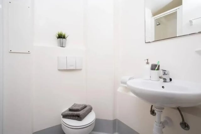 Toilet sink plant soap dispenser toothbrush bathroom at St Martins House in Leicester Student Accommodation