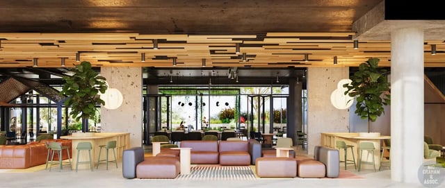 Modern common area with sofas and bar seating. at EPIISOD Macquarie Park in Sydney Student Accommodation