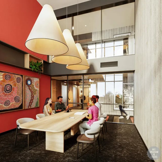 Meeting room with table and chairs communal area at EPIISOD Macquarie Park in Sydney Student Accommodation