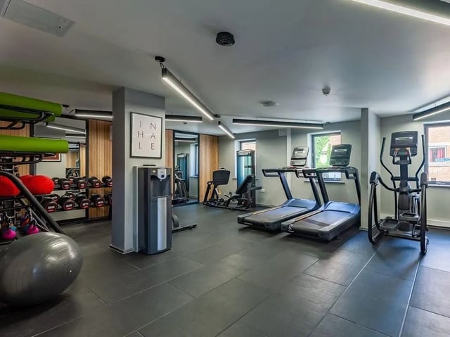 Treadmills elliptical dumbbells yoga ball gym at Devonshire Courtyard in Sheffield Student Accommodation