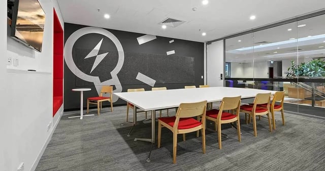 Modern meeting room with long table and chairs at Iglu Central Park in Sydney Student Accommodation