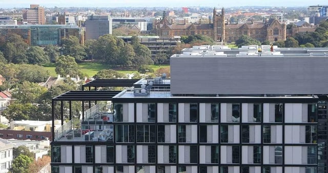 Balcony and rooms exterior view exterior at Iglu Central Park in Sydney Student Accommodation