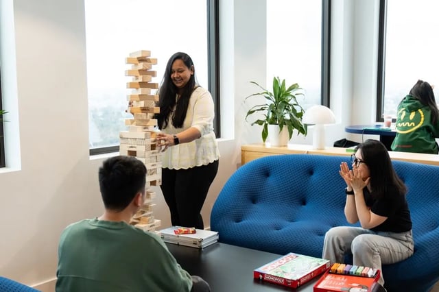 People playing Jenga and Monopoly living room at The Switch Adelaide in Adelaide Student Accommodation