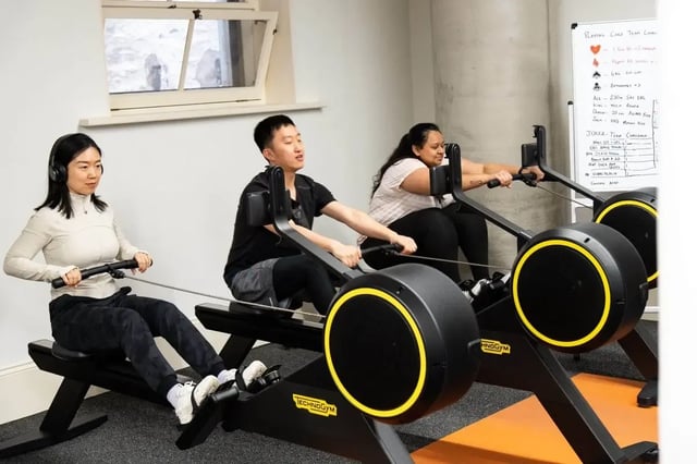 Three people on rowing machines gym area at The Switch Adelaide in Adelaide Student Accommodation