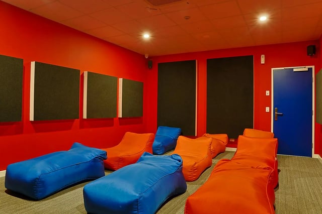 Beanbag chairs and sound panels playing area at dwell East End Adelaide in Adelaide Student Accommodation