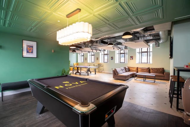 Pool table ping pong table sofas living room at Collegiate Nova in Nottingham Student Accommodation