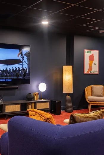 Sofa television and artwork common area at ARK Wembley in London Student Accommodation