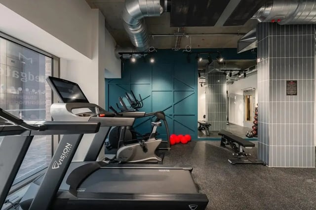 Treadmills ellipticals benches and dumbbells Gym at Redgate in Nottingham Student Accommodation