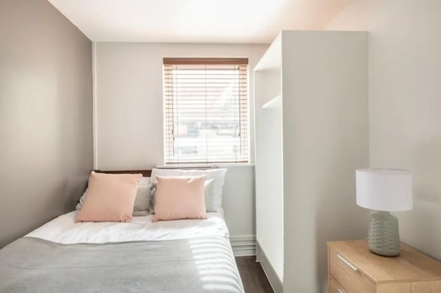 Bed wardrobe lamp bedside table bedroom at 4 Rob Roy House in Nottingham Student Accommodation