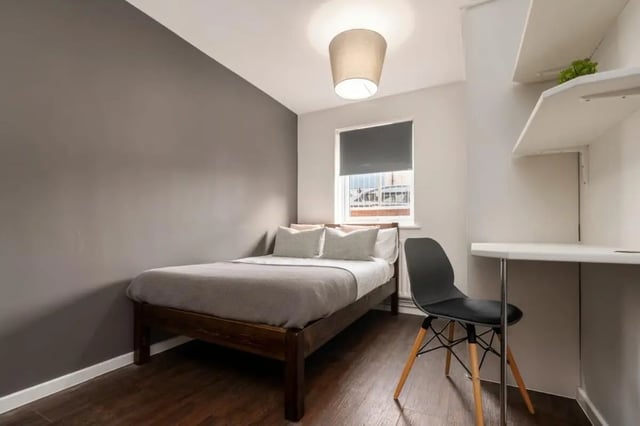 Bed desk chair and shelves bedroom at 28 Church Street in Nottingham Student Accommodation