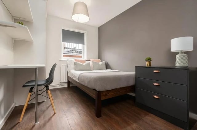 Bed desk chair dresser with lamp bedroom at 28 Church Street in Nottingham Student Accommodation