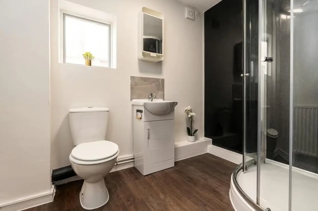 Toilet sink shower cabinet mirror bathroom at 28 Church Street in Nottingham Student Accommodation