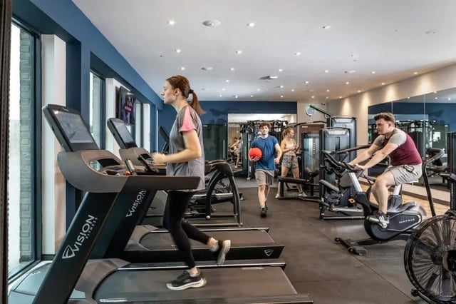 Treadmills exercise bikes and weights fitness area at Triumph House in Nottingham Student Accommodation