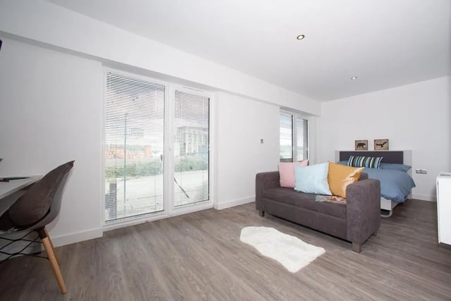 Sofa bed desk chair with closet and window Bedroom at The Laceworks Nottingham in Nottingham Student Accommodation