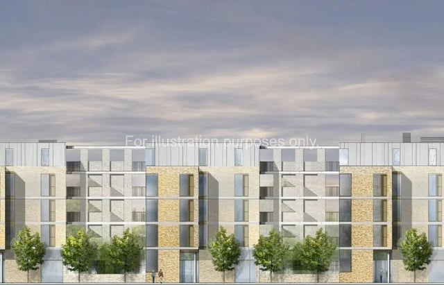 Modern apartment building with balconies trees exterior at Wilson House in Oxford Student Accommodation