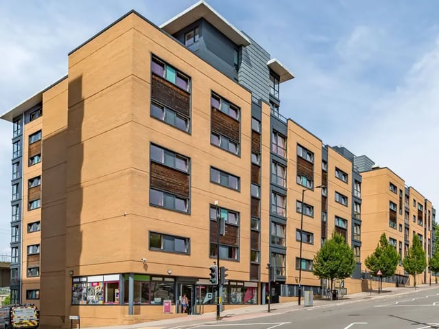 Modern tan brick student accommodation building exterior at The Pinnacles in Sheffield Student Accommodation