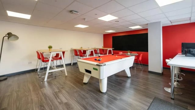Pool table tables and chairs communal area at Marland House in Southampton Student Accommodation