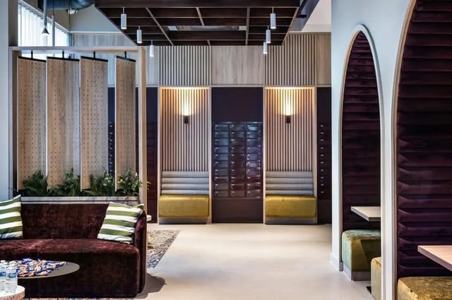 Sofa mailboxes and seating area lobby at The Place in Nottingham Student Accommodation