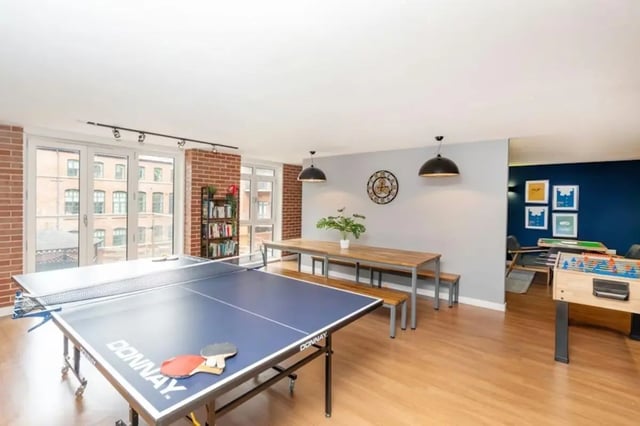 Ping pong table dining area foosball gaming area at Cornerhouse in Sheffield Student Accommodation