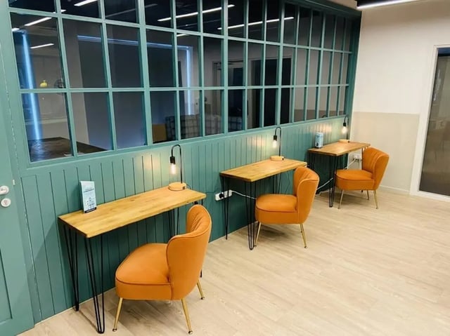 Three desks with chairs and lamps study area at Laycock Studios in Sheffield Student Accommodation
