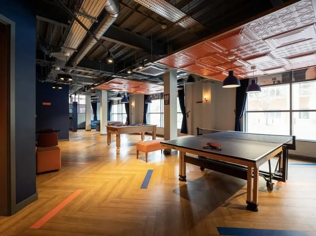 Ping pong table billiard table communal area at Crown House in Sheffield Student Accommodation