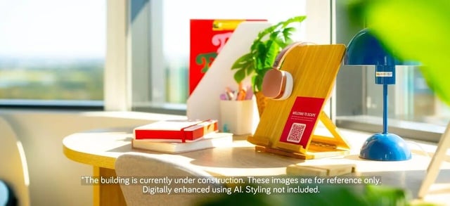 Desk with books headphones plant lamp study area at Scape Ascot in Sydney Student Accommodation