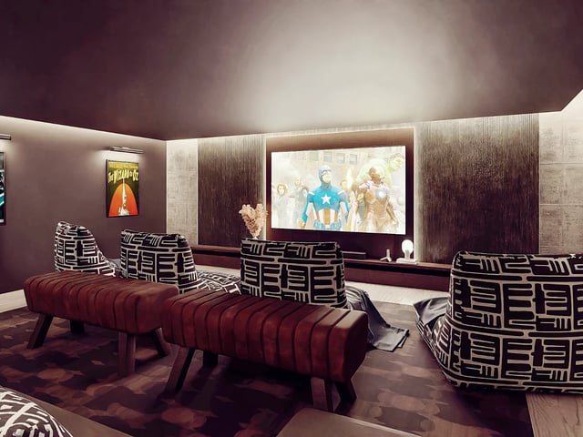 Movie theater seating with large screen playing Image Type. at Beckton House in Nottingham Student Accommodation