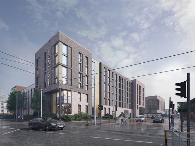 Modern brick building Beckton House exterior at Beckton House in Nottingham Student Accommodation